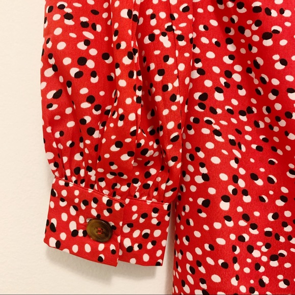 NEW ASOS Red Button Down Collared Long Sleeve Print Dress Medium - Picture 7 of 8